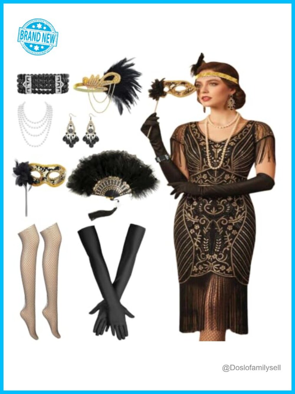 1920s Flapper Dress Set Sequin Fringe Roaring 20s Costume with Accessories